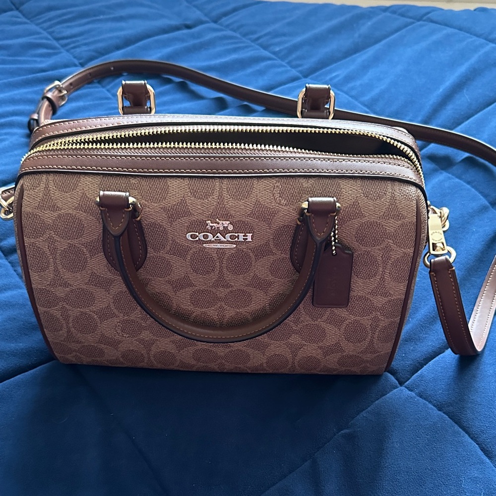Coach Tan and Brown Rowan signature satchel small/medium